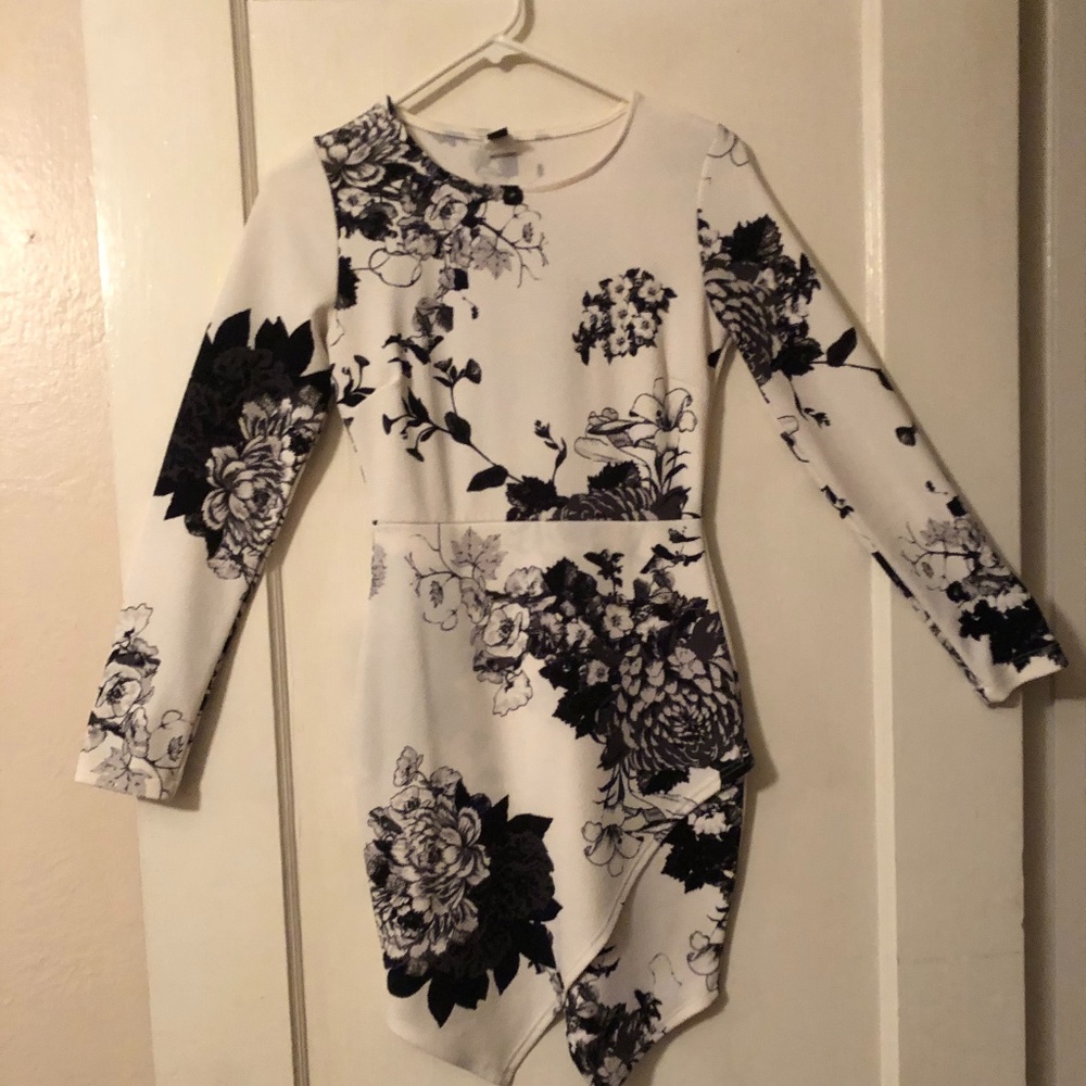 black and white floral mini dress